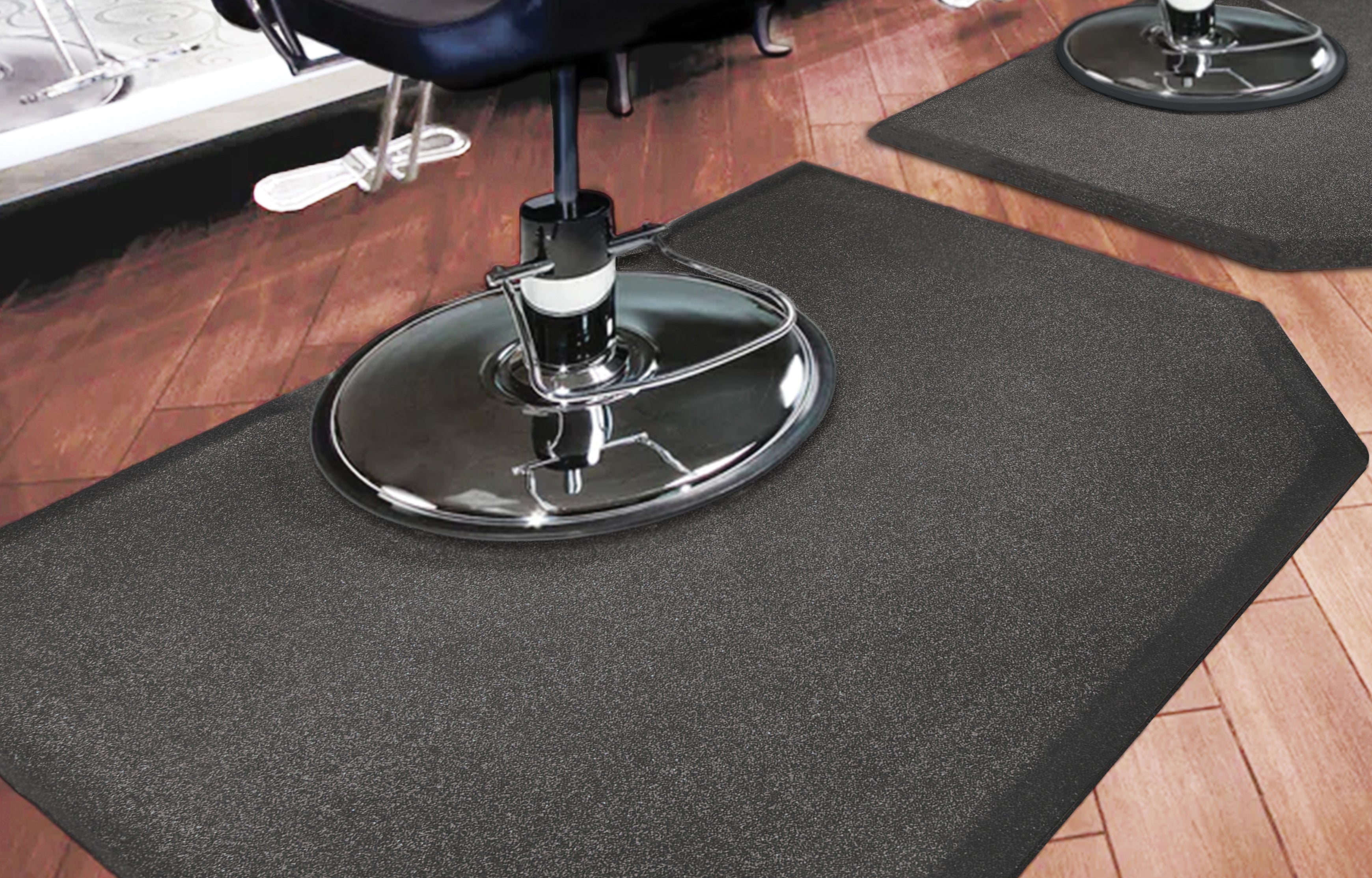 Granite steel mat in salon on wood floor